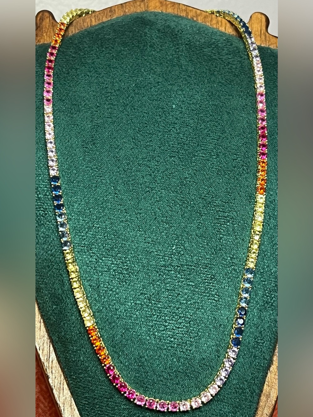 Gold Multicolor Rainbow Tennis Necklace 16” Dazzling Sparkle & Shine